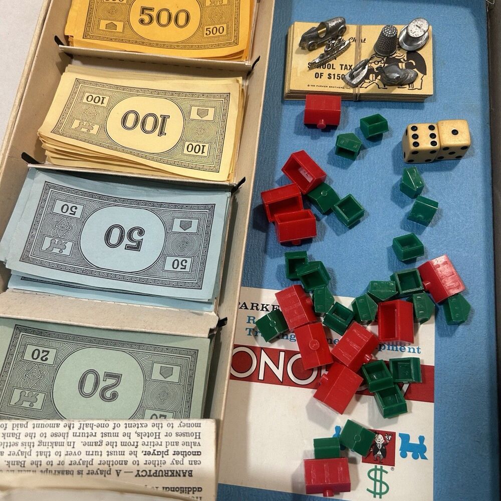 Vintage 1961 MONOPOLY Board Game Parker Brothers with Metal Tokens